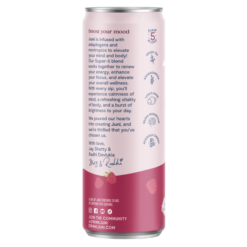 Juni Sparkling Adaptogenic Tea - Raspberry – Drink Juni