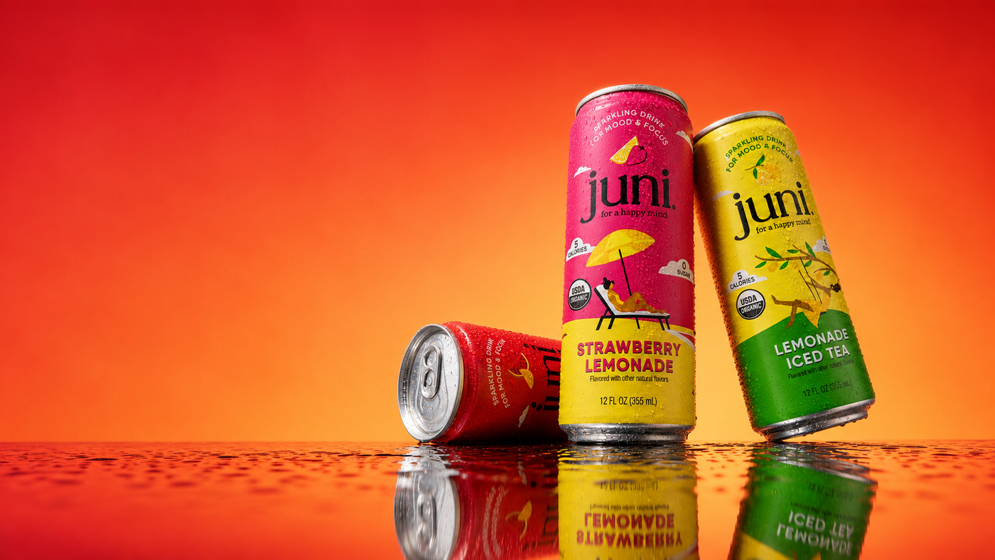 Juni lemonade cans on ice