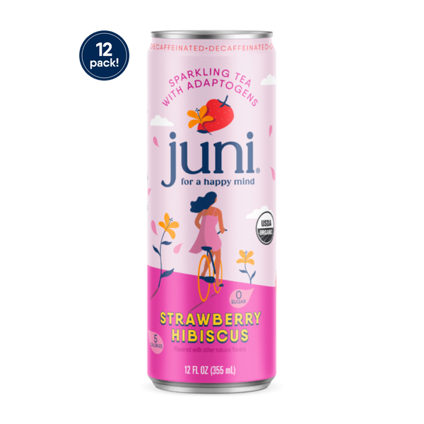 Juni Sparkling Adaptogen Drinks | Strawberry Hibiscus | 12-Pack