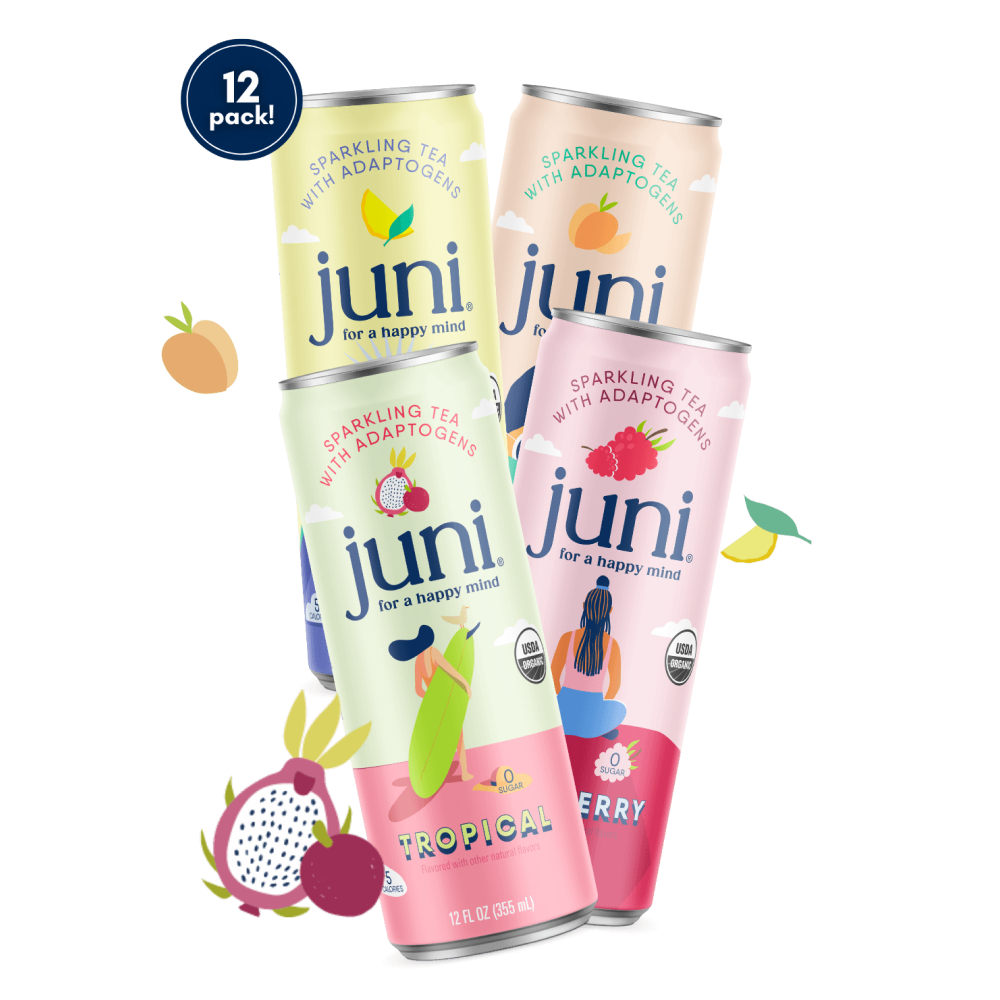 Juni Tea Raspberry Juni Sparkling Adaptogen Drinks | Ashwagandha, Lion's Mane, Green Tea ...