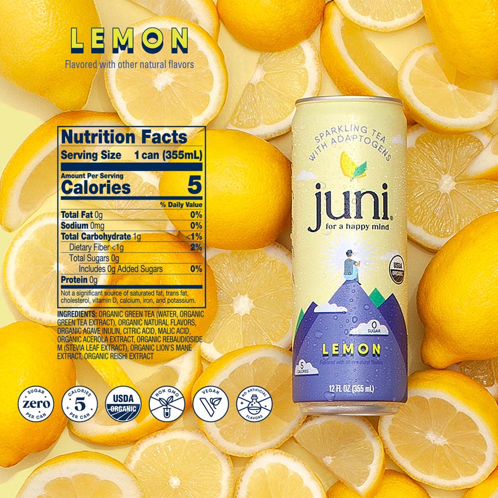 Juni Sparkling Tea with Adaptogens | Lemon Flavor | 12-Pack – Drink Juni