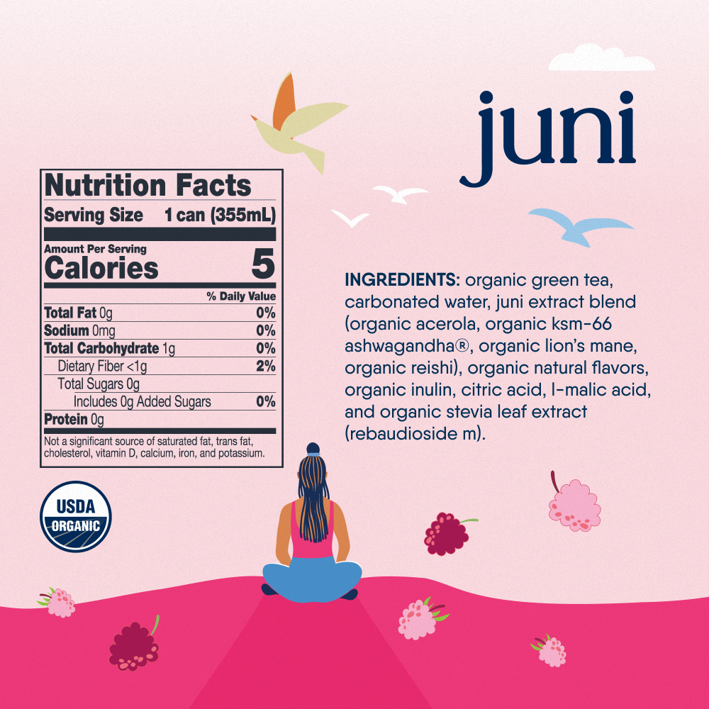 Juni Sparkling Adaptogenic Tea - Raspberry – Drink Juni