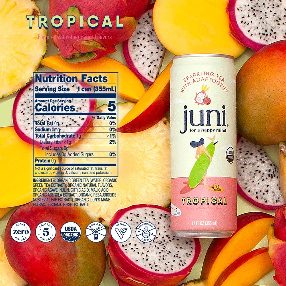 Juni Sparkling Adaptogenic Tea | Tropical, Passion & Dragonfruit Blend ...
